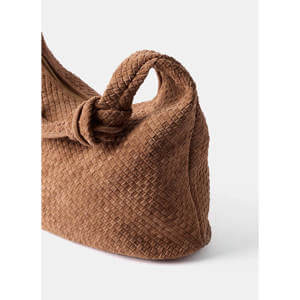 Mint Velvet Tan Woven Suede Knot Detail Bag